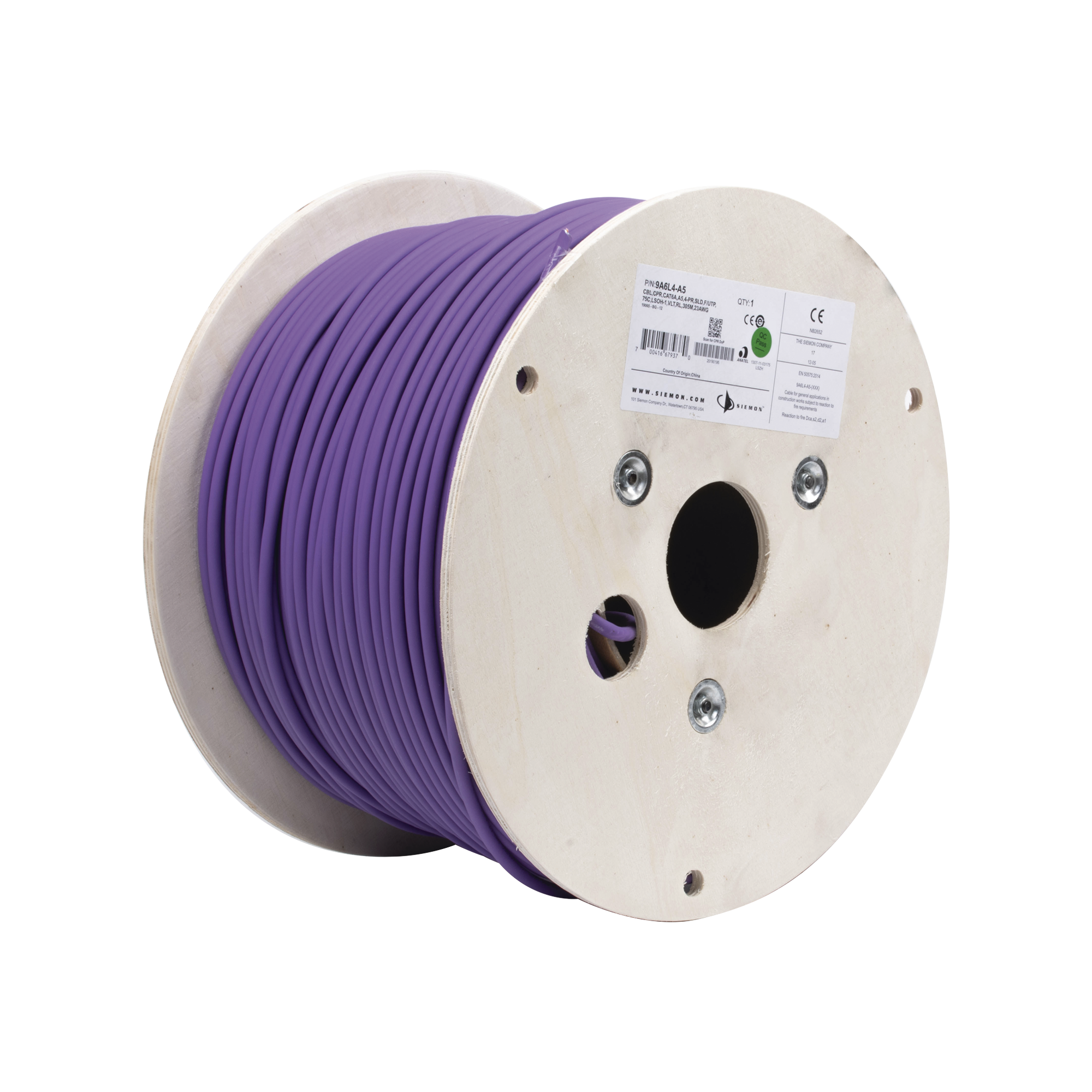 Bobina de Cable Blindado F/UTP de 4 Pares, Z-MAX, Cat6A, Soporte de Aplicaciones 10GBase-T, LS0H (Libre de Gases Toxicos), Color Violeta, 305m Bobina de Cable Blindado F/UTP de 4 Pares, Z-MAX, Cat6A, Soporte de Aplicaciones 10GBase-T, LS0H (Libre de Gases Toxicos), Color Violeta, 305m